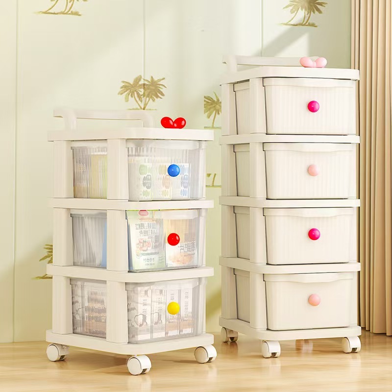 Kaman ชั้นวางของอเนกประสงค์ พลาสติกพร้อมล้อ ชั้นเก็บของหลายชั้นพร้อมปุ่มสีสันสดใส เหมาะสำหรับบ้านและห้องเด็ก