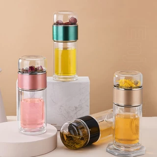 JQTG 500ml กระบอกน้ำชา กระบอกชงชา กระจกสองชั้น ขวดชาพร้อมตัวกรอง กระบอกชงชา แก้วชงชา กระบอกชงชาพกพา แก้วแยกกากชา ถ้วยกรอ