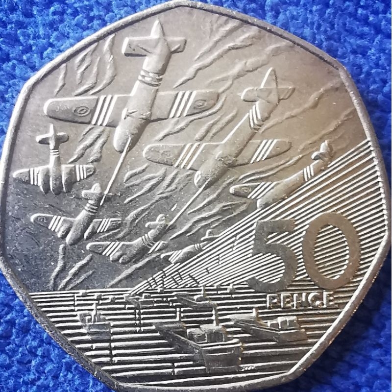 เหรียญ​อังกฤษ​ UK,​ 50 Pence, (ที่ระลึก​50ปีวันD-day), #4586), ใช้แล้ว​