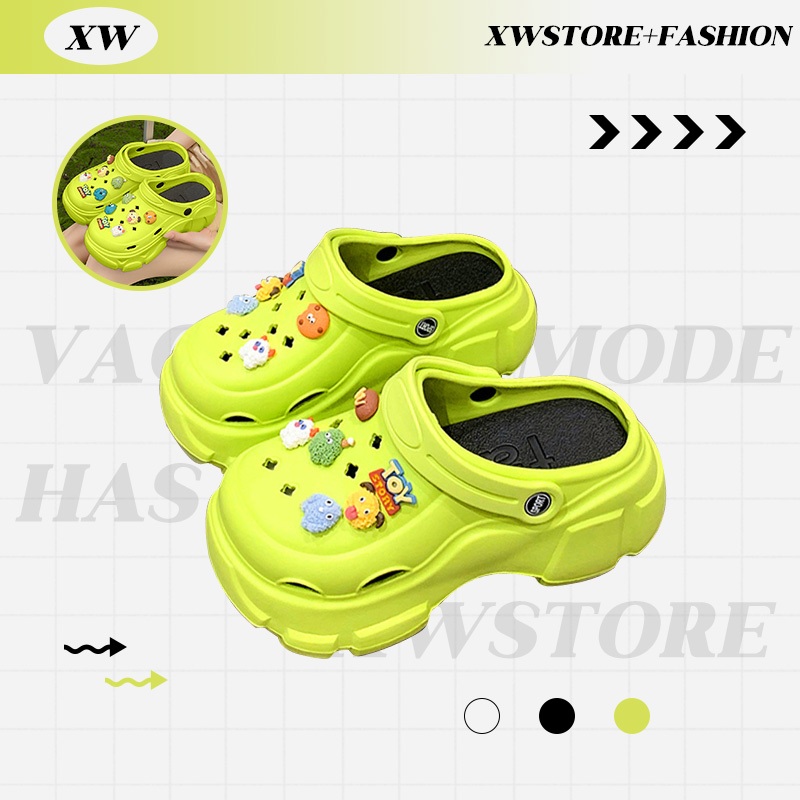 XWshopee ใหม่ รองเท้าแตะแฟชั่นผู้หญิง ทรงหัวโตสุดฮิตดีไซน์สวยเท่ห์ วัสดุยางนิ่มใส่สบาย มีสีให้เลือกแถมฟรีตัวติด 1 ชุดน่า