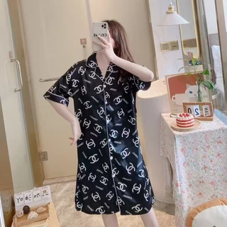 ผ้าไหมอิตาลี่ กระโปรง คอปก กระดุมหน้า ใส่สบาย ฟรีไซส์ KE1