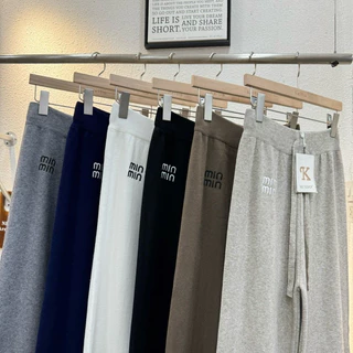 Gang_jeans#8011(K)กางเกงขายาวทรงกระบอก ผ้าไหมพรมเชือกหน้า เอวยางยืด ผู้หญิง พร้อมส่ง