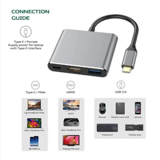 สายต่อมือถือเข้าทีวี USB Type c to HDMI Type C อะแดปเตอร์ USB 3 in 1 hub usb type c to hdmi