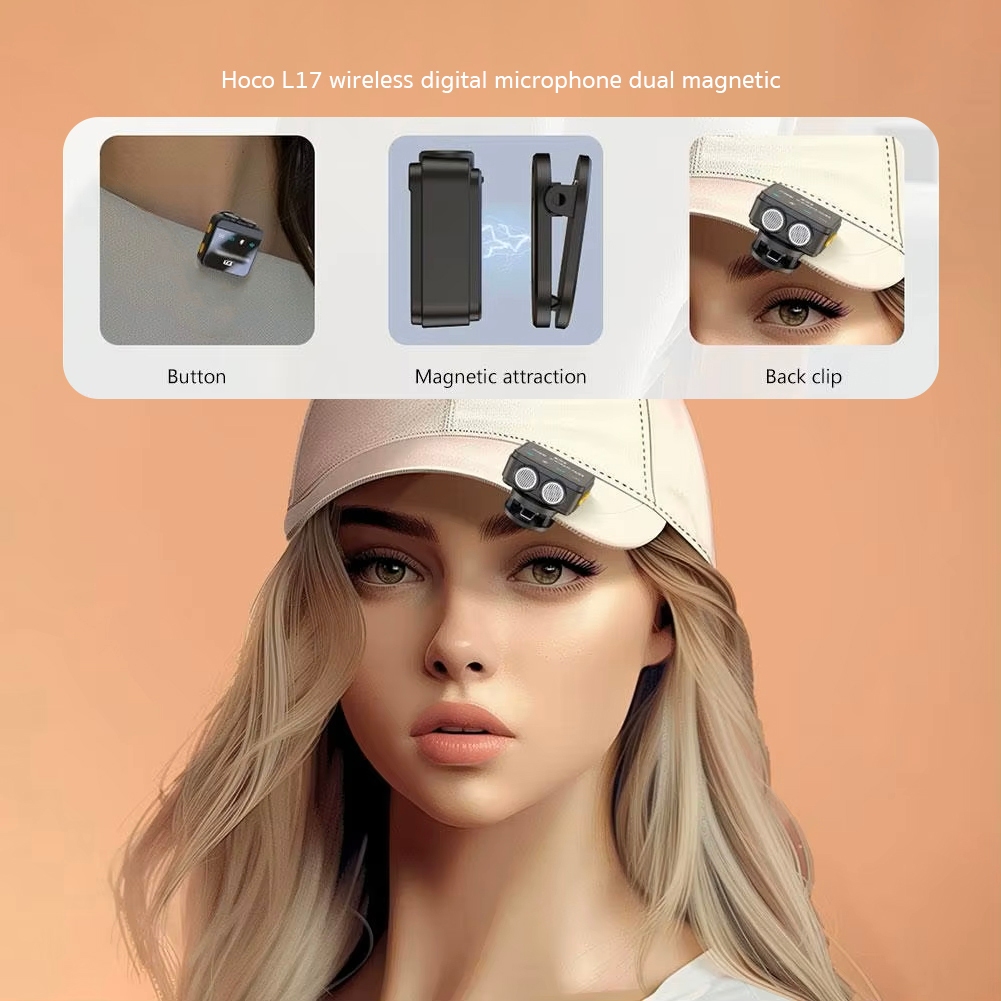 Hoco L17 ไมค์ติดเสื้อแบบแม่เหล็ก for iPhone Android Type-C wireless digital microphone dual magnetic lapel microphone