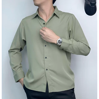 เสื้อเชิ้ตแขนยาวผ้ามัน คอปก สวมใส่สบาย ไม่ร้อน ไม่ต้องรีด!!! 20 สี M-2XL (แขนยาวคอปก)