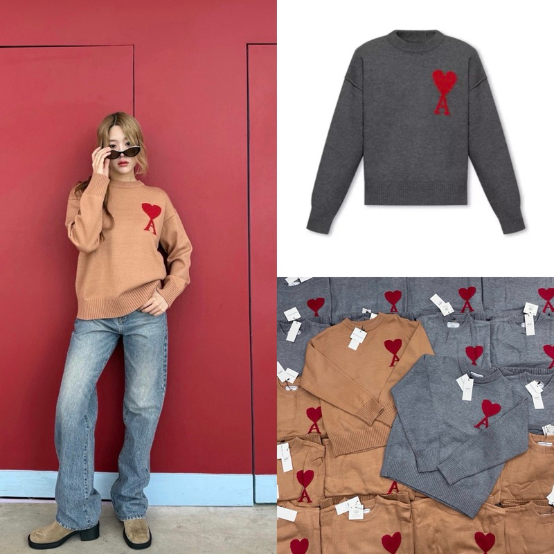 AM KNITS SWEATHER เสื้อสเวตเตอร์แขนยาวไหมพรมเนื้อนุ่ม ดีเทลทอลายแบรนด์