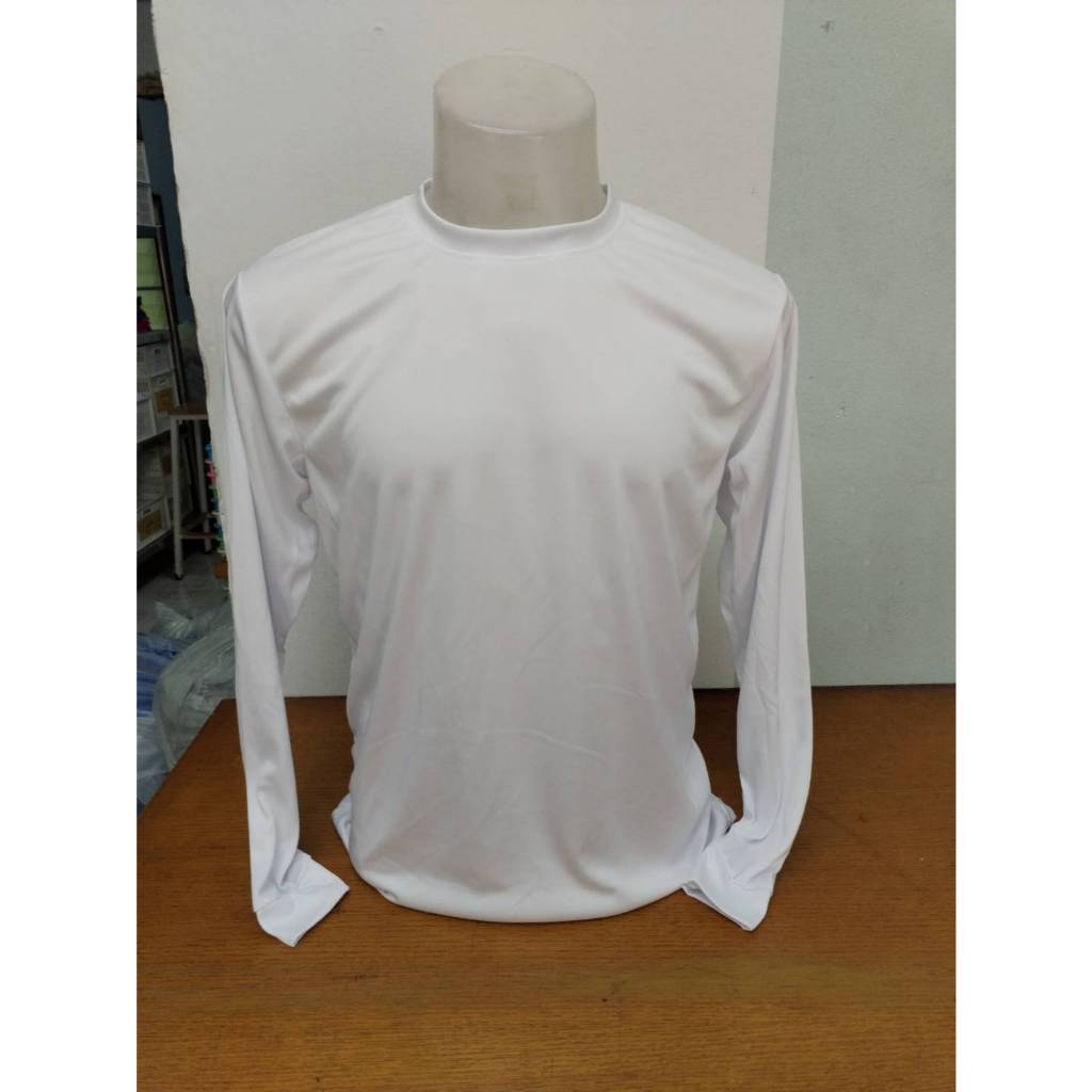 เสื้อยืดแขนยาวคอกลม ผ้าไมโคร สีขาว ไซส์ 2XL อก 44 ยาว 30 ผ้าลื่นไม่เป็นขน