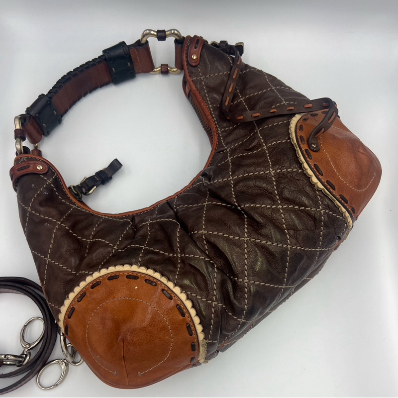 Juicy Couture brown leather quilted diamond hobo purse bag แท้💯 มือสอง