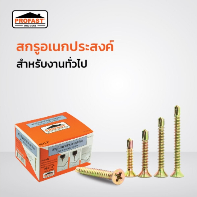 Profast สกรูปลายสว่าน อเนกประสงค์ มีขนาด 3/4", 1", 1.5", 2", 2.5", 3" และ 3.5"