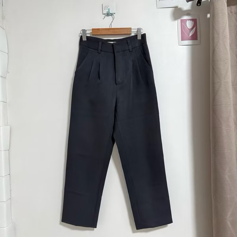 🐶 SM shop กางเกงทรงบอย ขายาว 7 ส่วนตะขอหน้า ผ้าไอวี่ กางเกงทรงบอลลูน สีดำ Size M