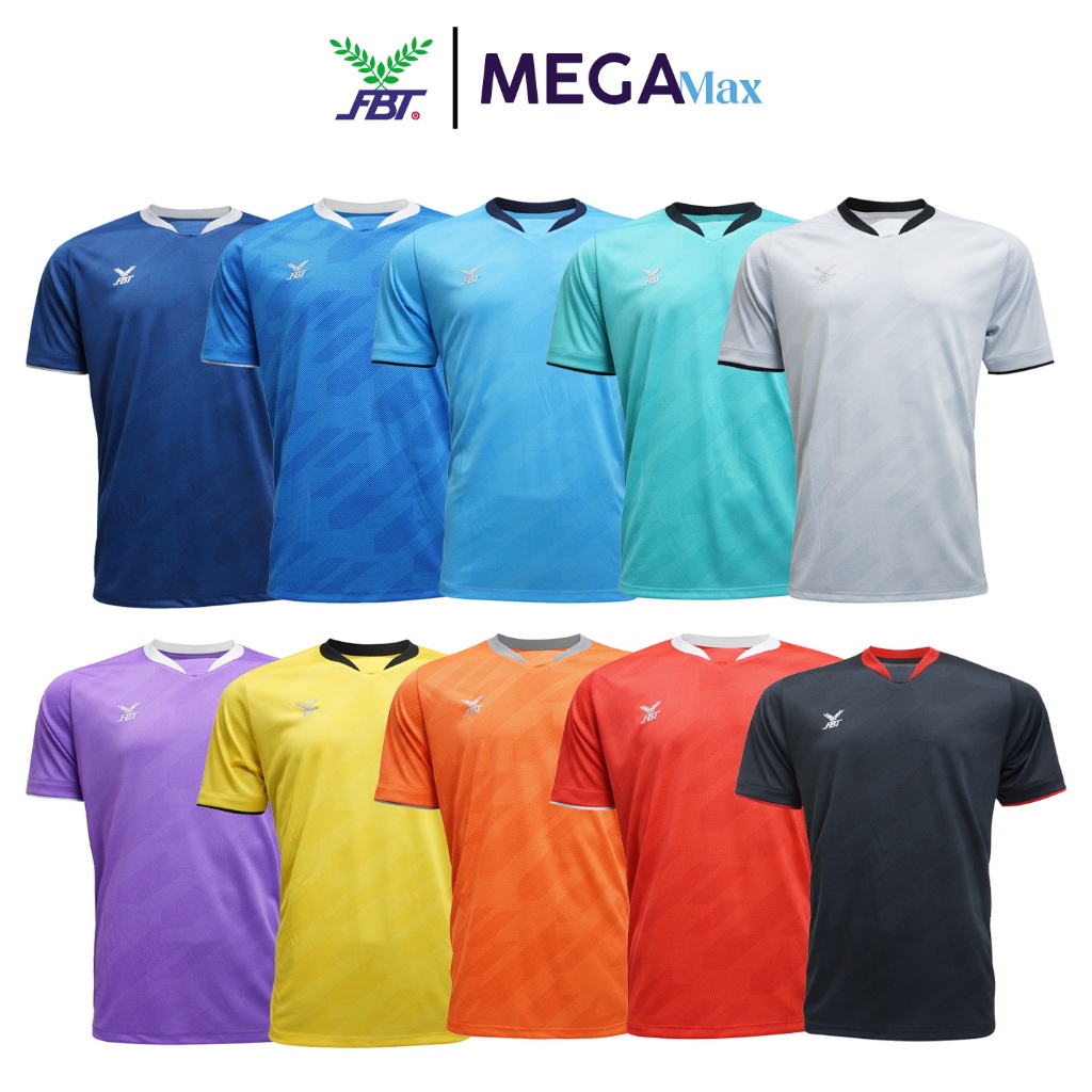 เสื้อกีฬา คอวี FBT B2A222 คอเย็บปกเสริม พิมพ์ลาย ผ้าไมโคร ผ้า มัน นุ่ม ลื่น