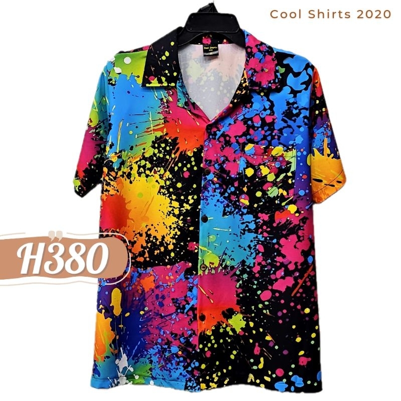 เสื้อฮาวาย ผ้าไหมอิตาลี สีน้ำ พื้นดำ H380