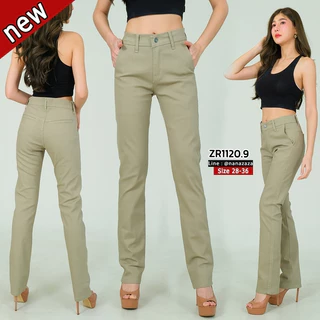 (พร้อมส่ง) NANAZAZA - ZR1120 กระบอก ผ้าชิโนยืดหยุ่น เอวกลาง ใส่ทำงาน ใส่เป็น every look ได้