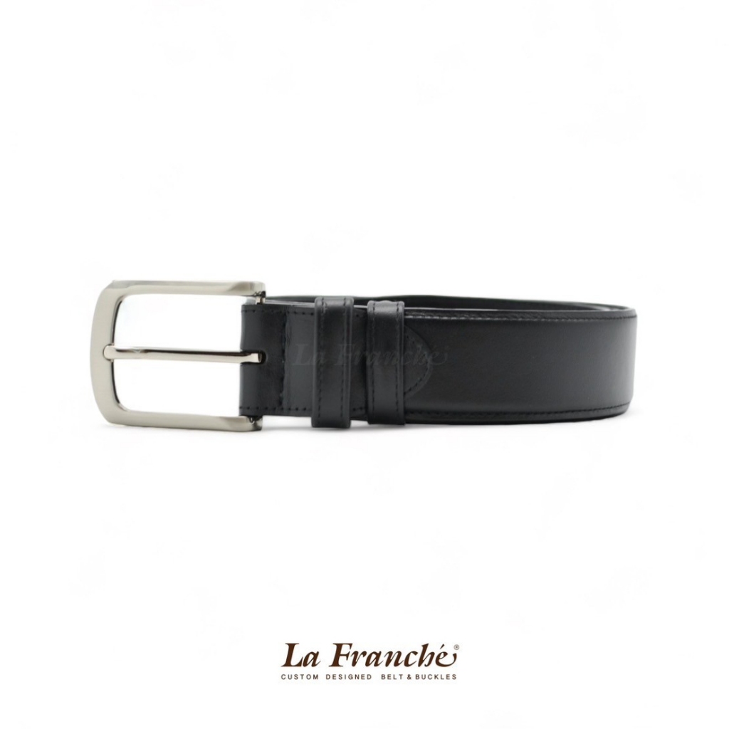 –     เข็มขัดหนังวัวแท้เรียบ Nappa สีดำ พร้อมหัวเข็มขัด #3W0035