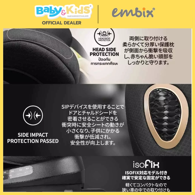 🎈 หมุนได้360องศา🎈EMBIX คาร์ซีท รุ่น I-KIRAKU มาตรฐาน i-SIZE ECE R129 /03 เหมาะสำหรับแรกเกิด- 12 ปี รูปที่ 6