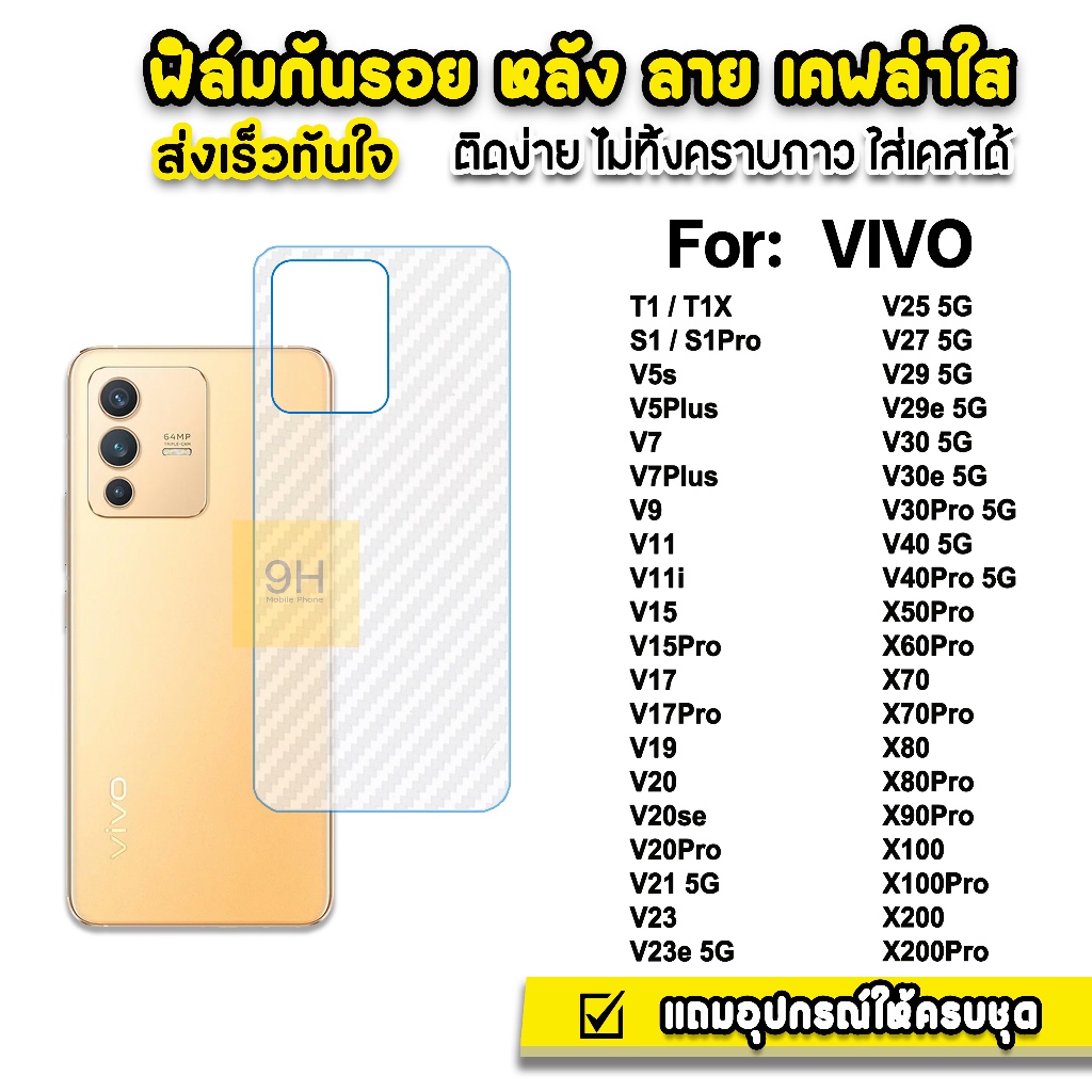 ฟิล์มหลัง เคฟล่า For VIVO T1 X 200Pro X100 Pro X90Pro V40 Pro V30 e V29 V27 V25 V23 V21 V20 V19 V17 ฟิล์มกันรอย vivo