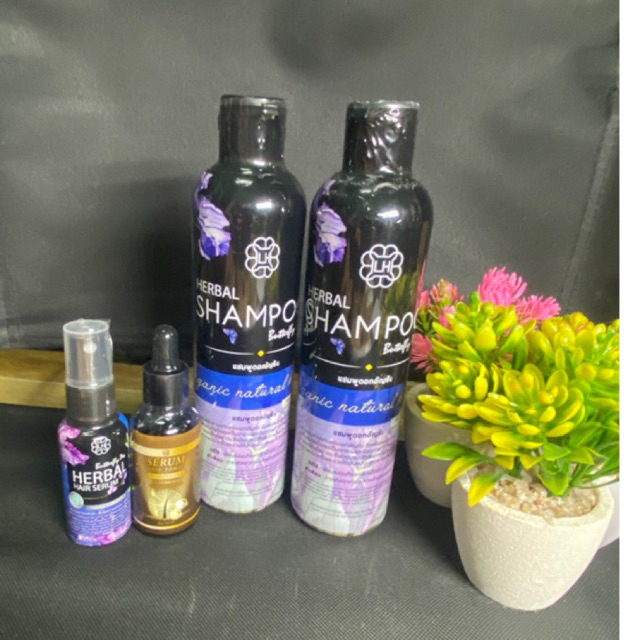 (ชุดปลูกผม4ชิ้น)แชมพูอัญชัน1ขวด-ครีมนวด1ขวด-สเปรย์1ขวด-แฮร์โทนิค1ขวด