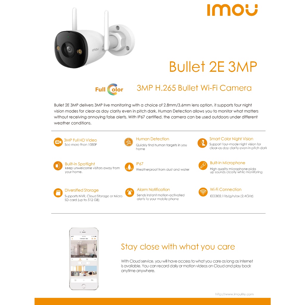 IMOU BULLET 2E (3 MP) WIFI : IPC-F32FP IR 30 M., WIFI, ภาพสี 24 ชม., มีไมค์ในตัว, ติดตั้งภายนอกได้ BY BILLION AND BEYOND ราคา ถูกที่สุด ดีลบีเคเค แกลเลอรีภาพที่ 2