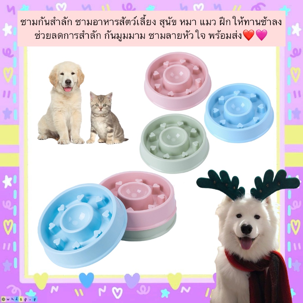 AL-424 ชามกันสำลัก ชามอาหารสัตว์เลี้ยง สุนัข หมา แมว ฝึกให้ทานช้าลง ช่วยลดการสำลัก กันมูมมาม ชามลายหัวใจ พร้อมส่ง❤️