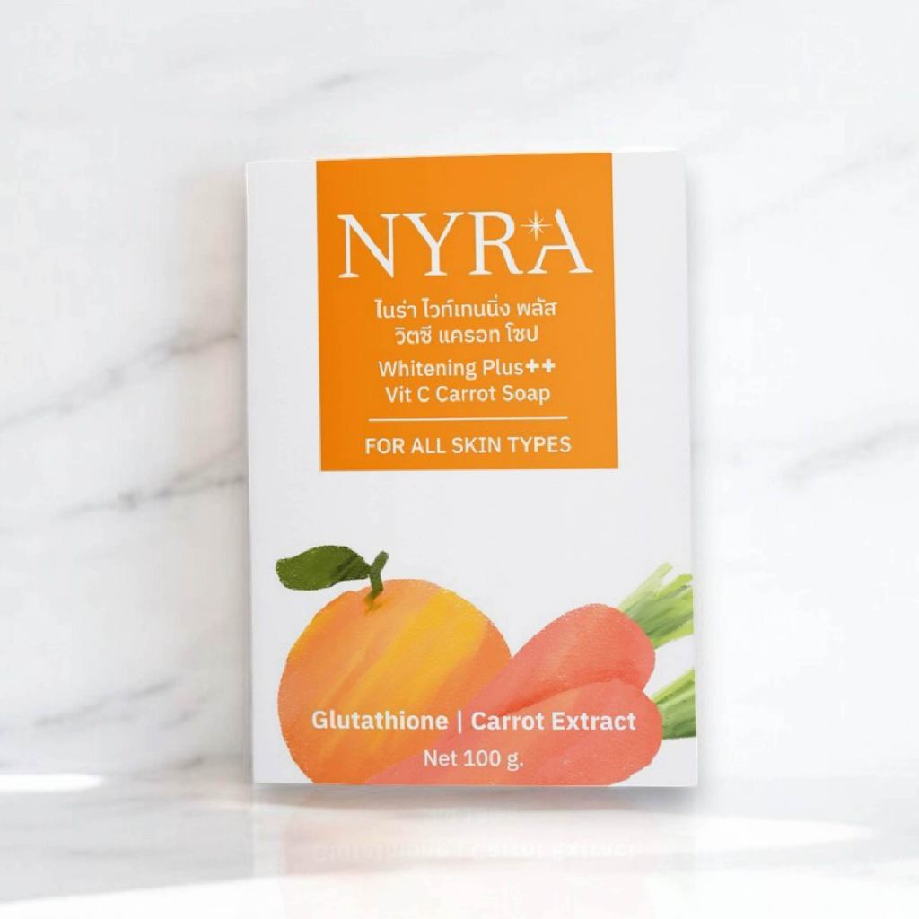 NYRA สบู่ไวท์เทนนิ่ง วิตามินซี + แครอท ลดสิว ผิวกระจ่างใส 100 กรัม