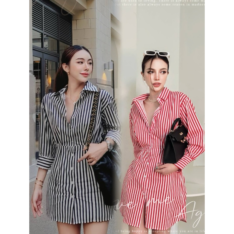 #COTTON CANDY เดรสเชิ้ตริ้วดำ New. Ivy.dress