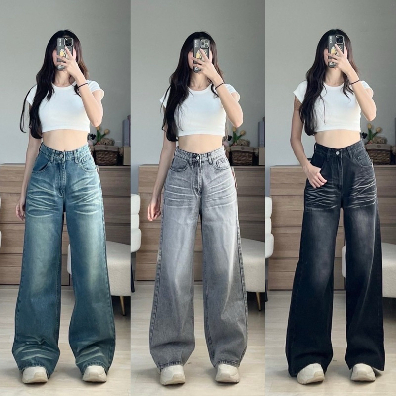 Best seller Baggy jeans ยีนส์ขากระบอกใหญ่ ทรงสวย ผ้าพรีเมี่ยม