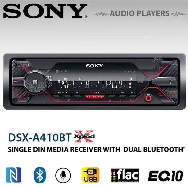 SONY DSX-A410BT เครื่องเสียงรถ วิทยุติดรถยนต์ 1DIN มีบลูทูธ รองรับ USB/์AUX/FM/NFC/SIRI ประกันศูนย์ 