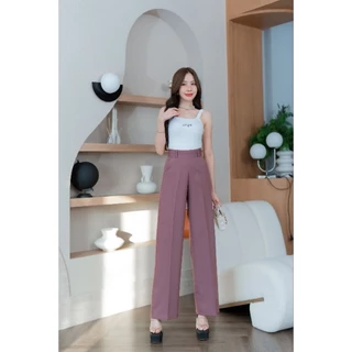 กางเกงขากระบอกกลางเอวสูง ซิปหลัง ผ้าเปเป้ มีหู กระเป๋า2ข้าง (S-3XL) ยาว40"