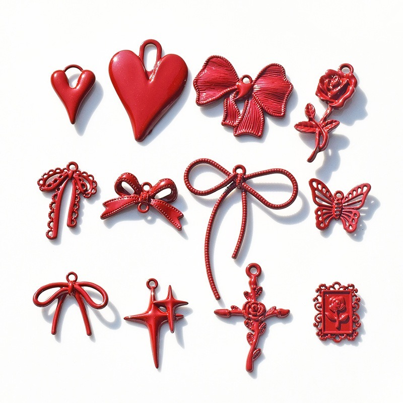 Alloy red love bow Cross Rose series pendant DIY handmade earring bracelet necklace Pendant material accessory
