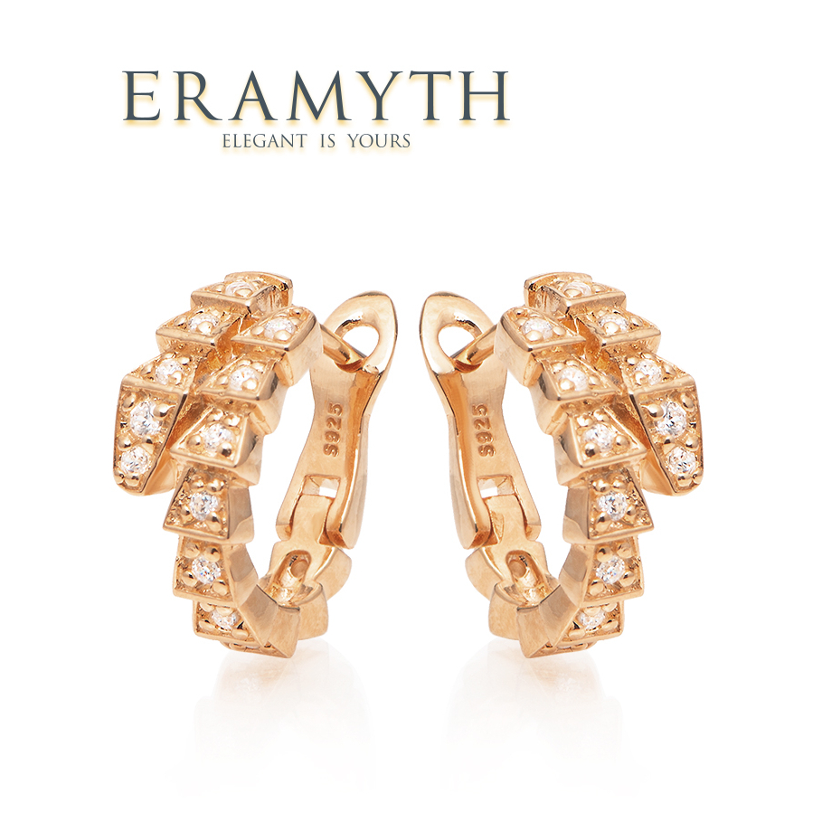 ✨Eramyth Jewelry✨ ต่างหูงู เงินแท้ 92.5 ชุบสีโรสโกล ฝังด้วยเพชรสวิสCZ SH-0221-P01-14 สินค้ามาตรฐานส่