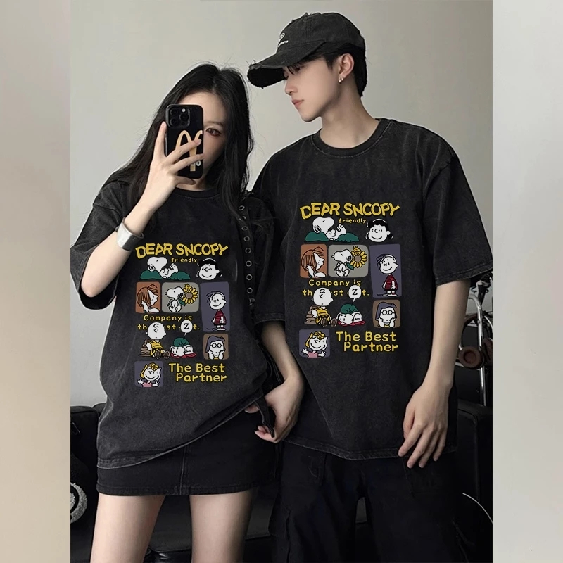 Top.street เสื้อยืด แฟชั่น เสื้อสีฟอก วินเทจ t shirt oversize cotton100%  DEAR SNOOPY พิมพ์ลาย classy สไตล์เกาหลี 3xl