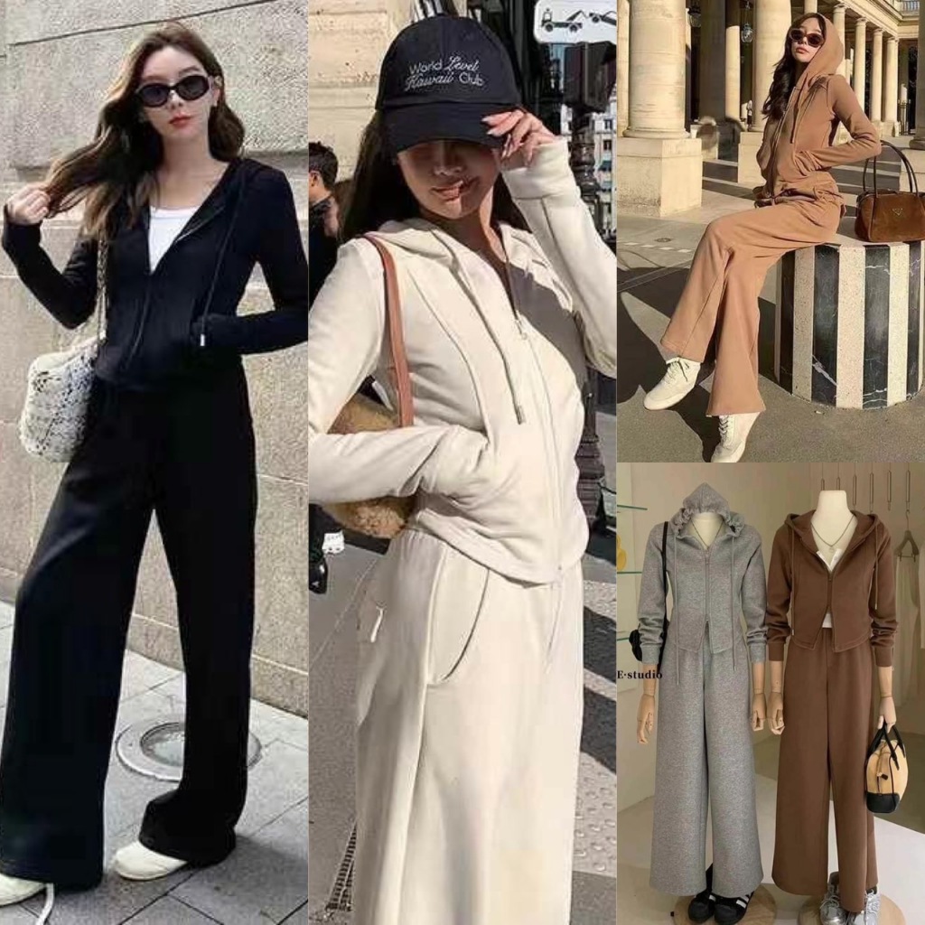 W3141 ชุดเซ็ท 2 ชิ้น เสื้อสเวตเตอร์ มาพร้อมกางเกงขายาว มีฮู้ด ทรงเกาหลี ทรงน่ารัก แฟชั่นเกาหลี TAG WG.WE