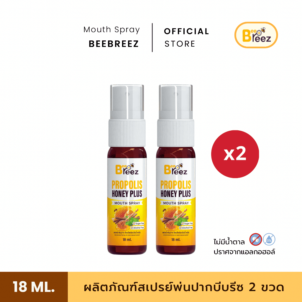 สเปรย์ระงับกลิ่นปาก MOUTH SPRAY BEE BREEZ PROPOLIS HONEY PLUS [2ชิ้น]