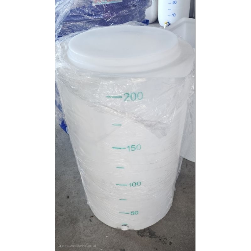 ถังพลาสติกทรงกระบอก200ลิตรถังเก็บน้ำ200ลิตรถังฝาปิดสีขาวใส่เห็นน้ำ200ลิตร