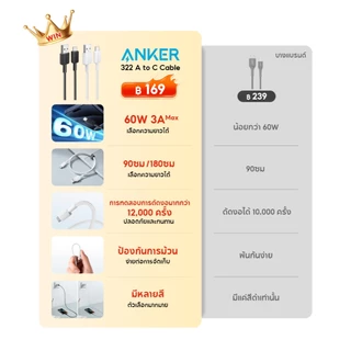 [สำหรับ iPhone 17] Anker สายชาร์จเร็ว 60W PD 322 USB-A to C Cable CarPlay 3A ชาร์จเร็วมือถือ Samsung / iPhone A81H5/6