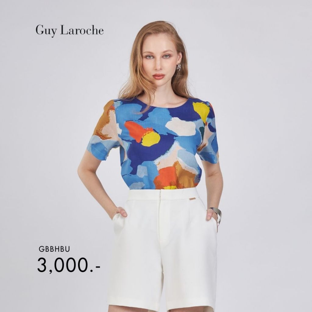 Guy Laroche เสื้อผู้หญิง Summer Cycle ไลท์ลินิน สกาย แขนสั้น สีน้ำเงิน GBBHBU