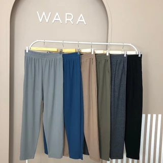 [ P4 ] WARA กางเกงขายาวผู้หญิง ผ้าร่อง ทรงบอย ปลายขาสอบ เอวยืด
