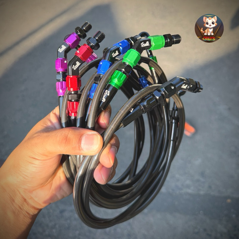 สายถักเบรคแท้ ST6  หัวงอ45 ยาว36นิ้ว สามารถใส่ปลดวาวได้(มีขายแยก) รับประกันรั่วซึม