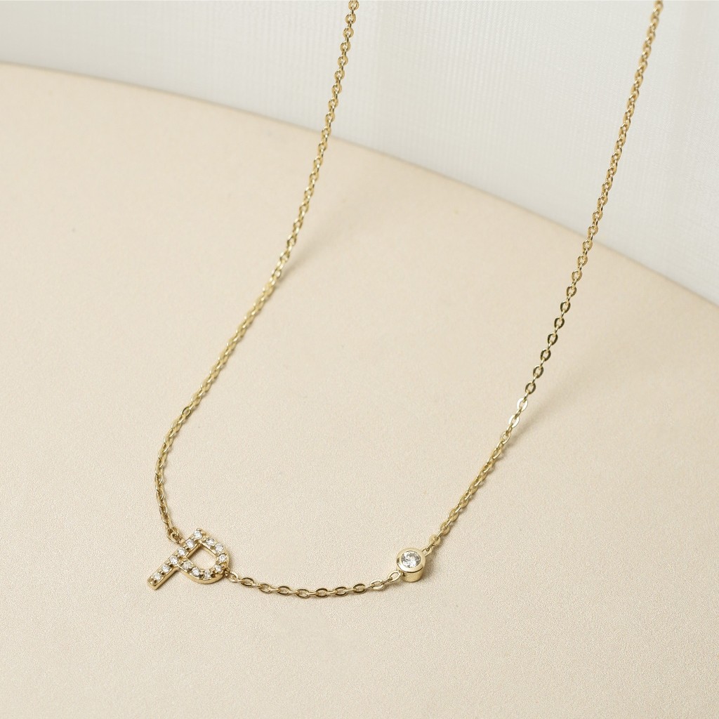 สร้อยคอทองแท้ 9K Initial P Diamond Necklace