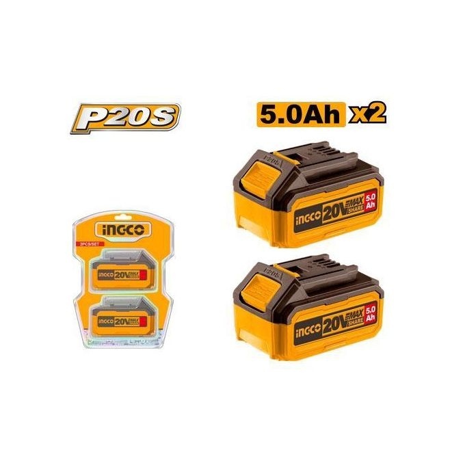 INGCO เซ็ตแบตเตอรี่ลิเทียมไอออน 20V P20S Lithium-Ion Battery | 2.0Ah X 3 รุ่น COSLI240311 | 4.0Ah X 2 รุ่น COSLI240464