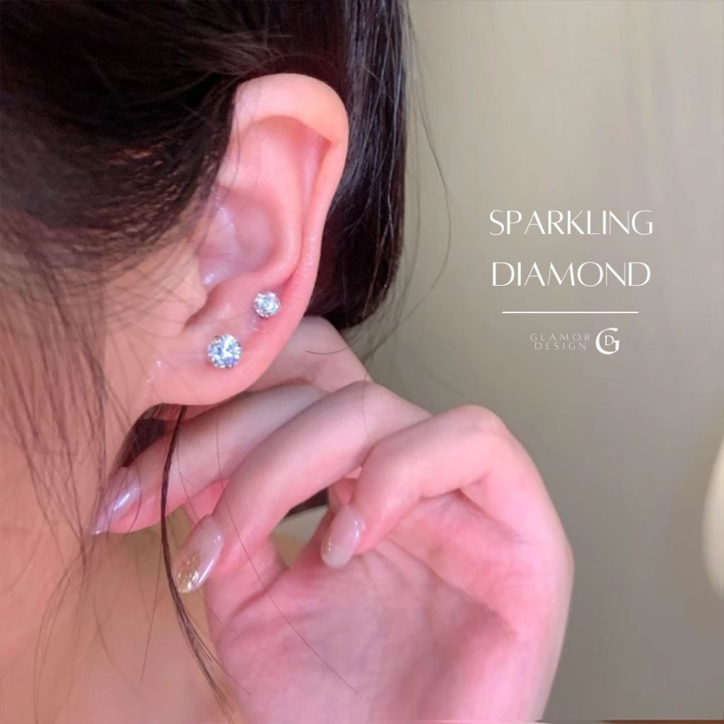 GLAMOR ต่างหูเงินแท้ Sparkling Diamond ต่างหูเงิน ต่างหูเพชร ต่างหูสวยๆ ตุ้มหูเพชร ต่างหูแฟชั่น