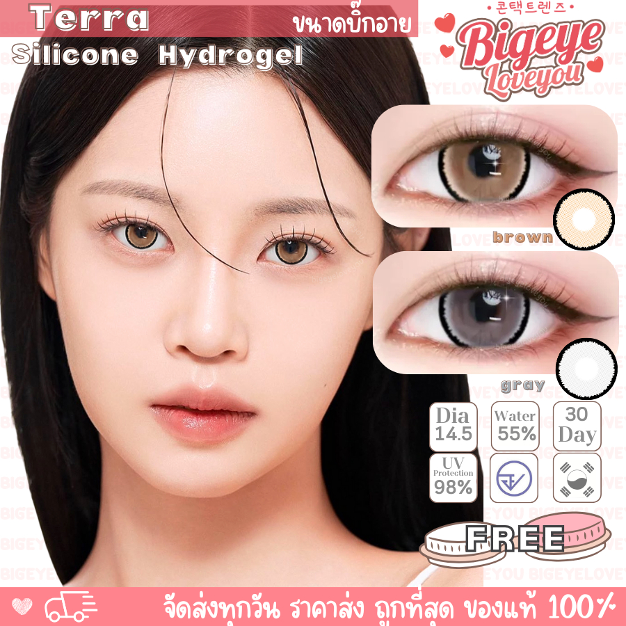 คอนแทคเลนส์ Hydrogel🌈Terra🌈 Brown / Gray (Rozelens) ขนาดบิ๊กอาย💖 ตาหวานกลมโต