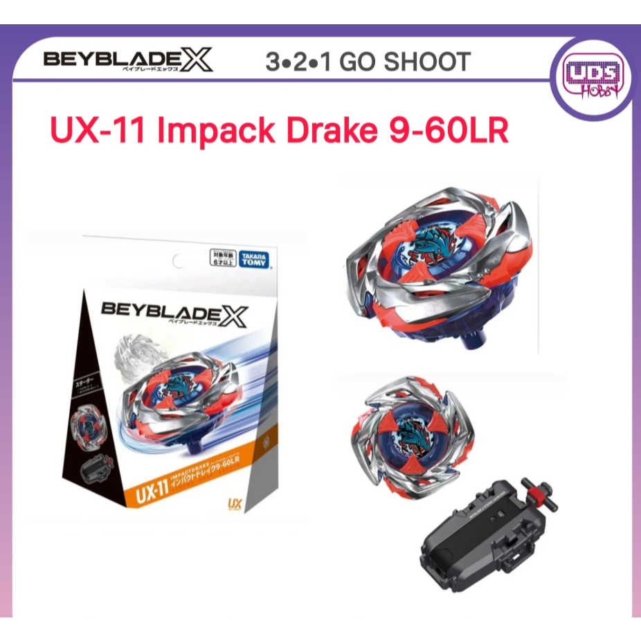 [Beyblade] ของแท้!! Takara Tomy Beyblade X UX-11 Impact Drake 9-60LR Starter [มีที่ชูท] @udshobby ส่