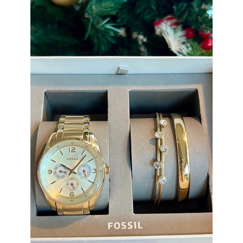 Set คู่ เรือน +กำไลข้อมือผู้หญิง นาฬิกาข้อมือ Fossil รุ่น BQ3201ET