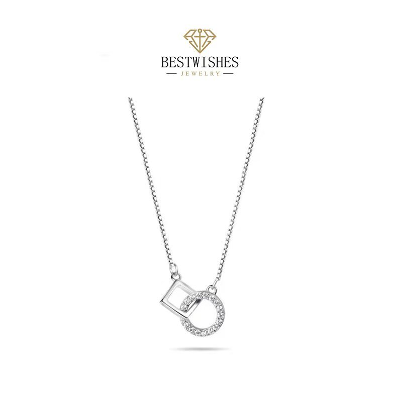 (BWjewerly) แพลทินัม สร้อยคอ สร้อยคอกลมสแควร์ สร้อยคอเพชร  เหมาะสำหรับผู้หญิง AL006
