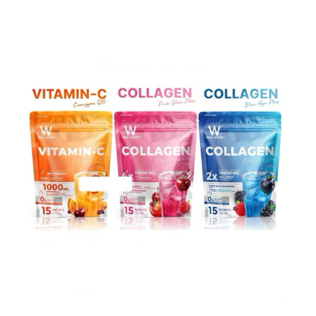 WINK WHITE COLLAGEN PINK GLOW & BLUE HYA คอลลาเจน&วิตามิน 1 ห่อ 15 ซอง