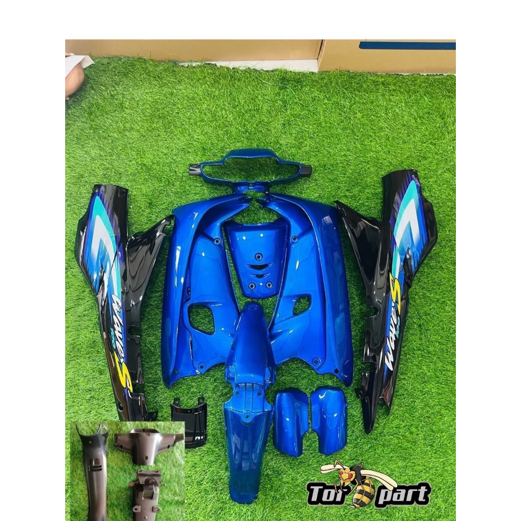 ชุดสีเวฟ110เก่า เวฟ100 งานABS ประกอบง่าย สี 2 K สีตรงรุ่นพร้อมสติ๊กเกอร์ (สีน้ำเงินท้ายดำ)พร้อมชิ้นดำทั้งคัน รวม16ชิน