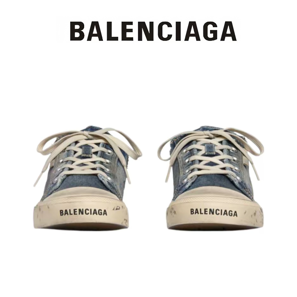 รองเท้าแตะส้นแบน Balenciaga Paris สำหรับผู้ชายและผู้หญิงรองเท้าลำลองสีน้ำเงินเดนิม