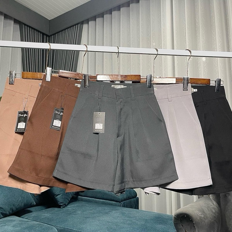 [ป] กางเกงขาสั้นเอวสูง จีบคู่ ผ้าซาร่าห์ ความยาว16-17นิ้วClothing ผู้หญิง เสื้อผ้า Girl Women