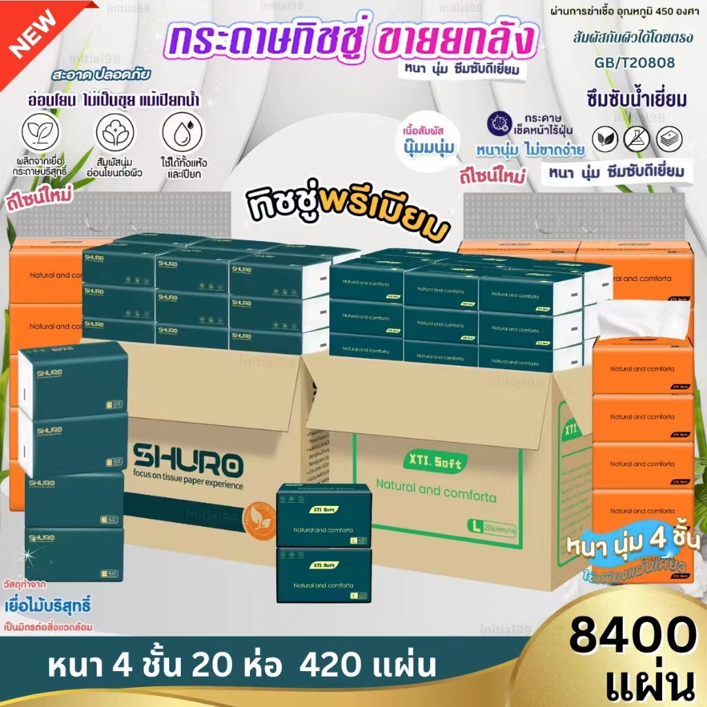 (พร้อมส่งจากไทย)กระดาษทิชชู่ กระดาษชำระ กระดาษทิชชู่เช็ดหน้า ทิชชู่เช็ดมือ 1ห่อ420 แผ่น หนา5ชั้น 1 ลังมี 20 ห่อ